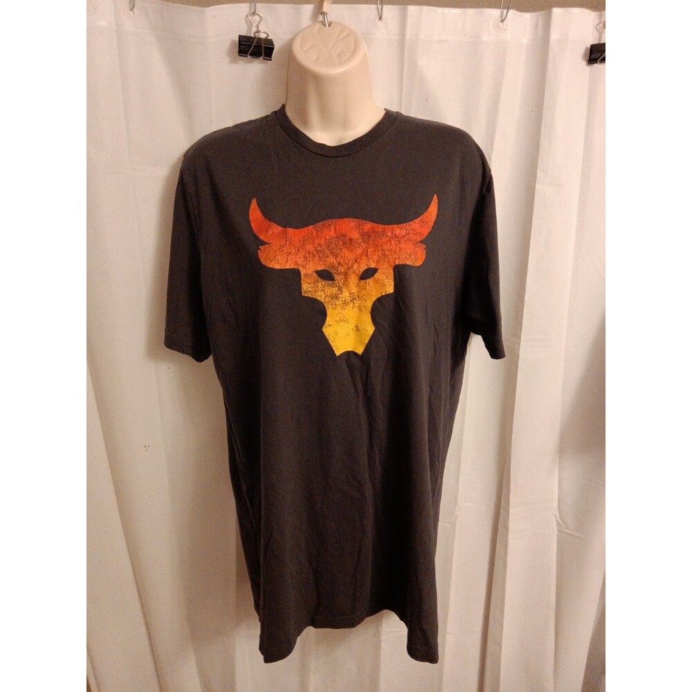 Under Armour Project Rock Brahma Bull black t-shirt distressed orange
